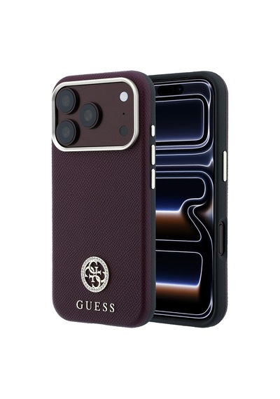Apple iPhone Uyumlu 18 Pro Kılıf Guess Lisanslı M-safe Özellikli Pu Taşlı Metal 4g Ve Yazı Logolu Kapak Bordo