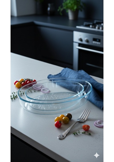 Masterchef Elite 2'li Sade Oval Servis Tabağı,salata Kasesi, Sunumluk, Tabak Ve Fırın Kabı Saydam