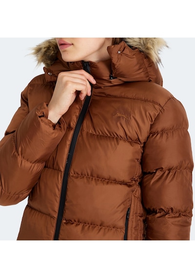 Slazenger GUEST Kadın Kapüşonlu Şişme Taba Mont & Kaban
