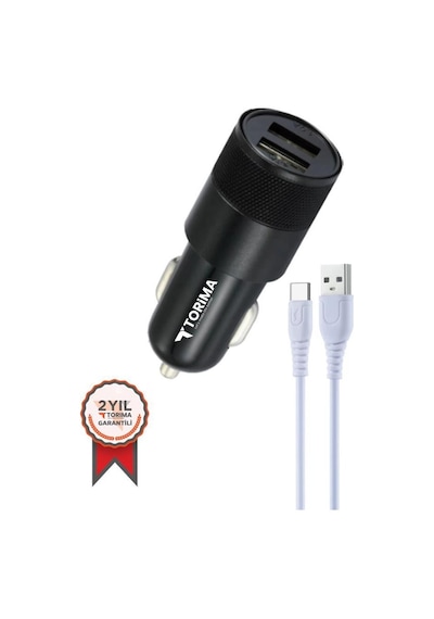 Torima C3 Type-c Siyah Tüm Araçlara Uyumlu Araba Çakmaklık Çift Usb Girişli Oto Şarj Aleti Soketi