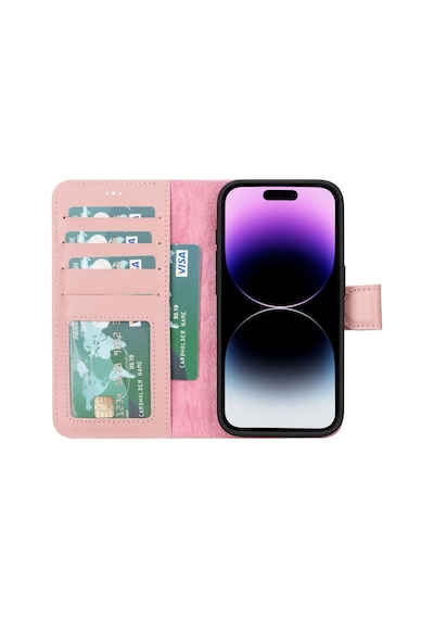 Apple Uyumlu   iPhone 15 Pro Deri Cüzdanlı Kılıf   Mwwn Nu2 Pembe