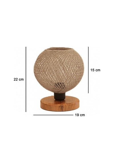 Ahşap Tabanlı Örgü Başlık Abajur Handmade Bohem Bej
