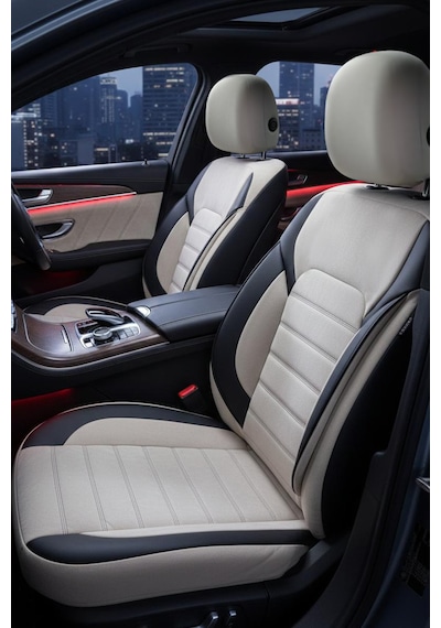 Alcantara Serisi Lüks Üniversal Oto Koltuk Kılıfı - 5 Kotuk Tam Set Bej