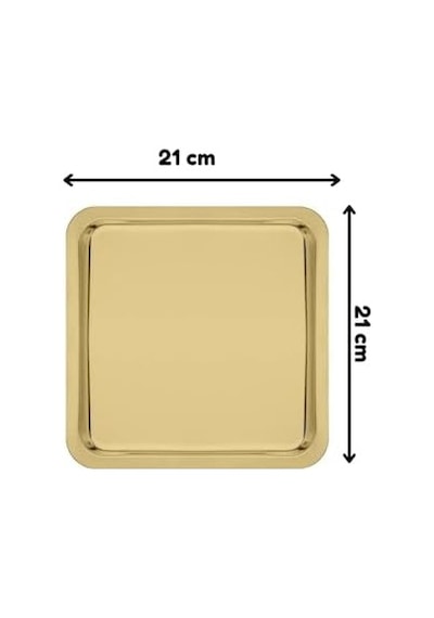 Paslanmaz Çelik Sunum Tepsisi, Gold, 21x21 Cm, Çay Kahve Pasta Tatlı Servisi, 2 Adet 15cm