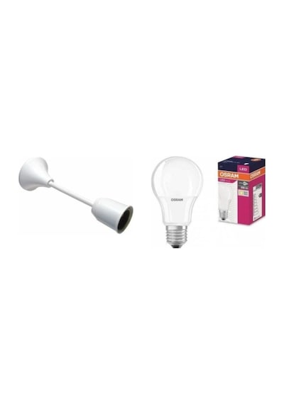 Porselen Askı Takımı Duy + 8,5w Led Ampul Beyaz Led Ampul 8,5 Watt