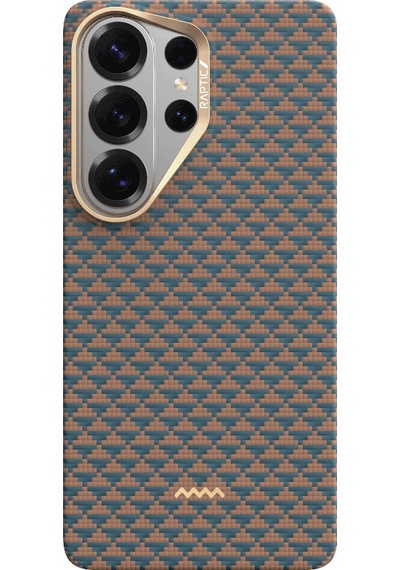 Galaxy S26 Ultra Uyumlu Kılıf M-safe Şarj Özellikli Raptic Aramid Skin Origin Serisi Kapak Gold-mavi Mavi - Gold