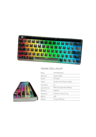 Gameagle Airsync MK-64X1aAAB Mavi Switch Kablosuz Oyuncu Mekanik Klavye
