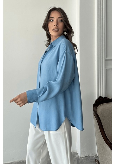 Paw Garage Kadın Freya Modal Kumaş Oversize Gömlek Mavi