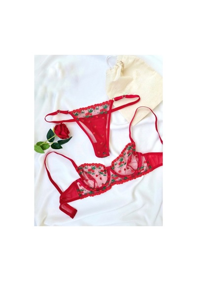 La Linaa Cherry Kırmızı Tanga Külotlu Sütyen Takımı Kırmızı - 599877748 Kırmızı