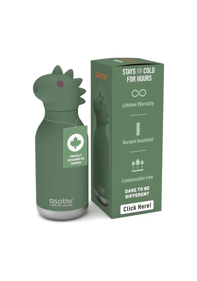 Asobu Bestie Bottle - Dinosaur Yalıtımlı Paslanmaz Çelik Su Şişesi, Pipetli, 460ml Çok Renkli