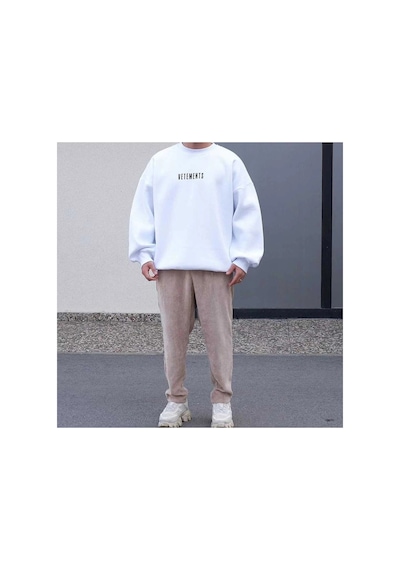 Tarzsokak Vetements Renkli Oversize Bisiklet Yaka Pamuklu Sweatshirt Beyaz