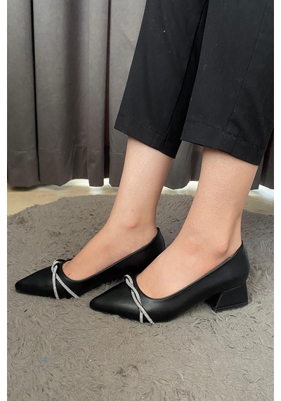 Kadın Valeri Siyah Çapraz Taşlı Stiletto Alcak Ökçe Abiye Ayakkabı-siyah