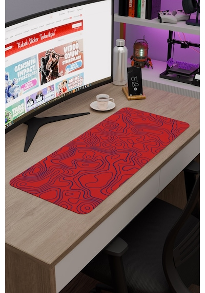 Kırmızı Lacivert 70x30 Taraftar Gaming Oyuncu Mouse Pad Kaymaz Taban Büyük Fare Altlığı Topography