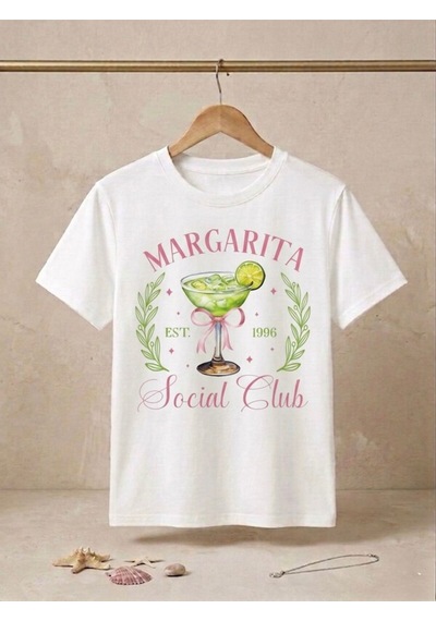Margarita Baskılı Oversize Kompak T-shirt Beyaz