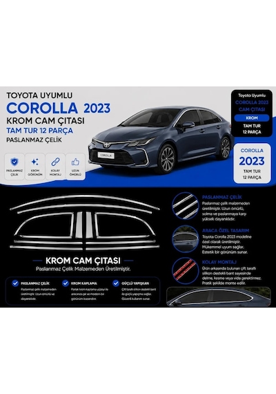 Toyota Corolla 2023+ Krom Tam Tur Cam Çıtası 12 Parça