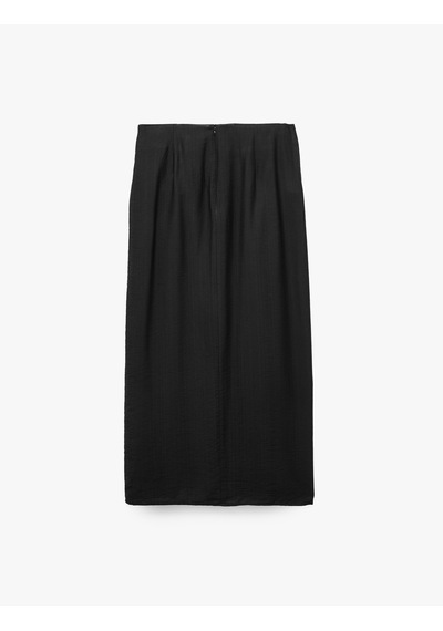 Koton Slim Fit Viskon Kruvaze Yırtmaç Detaylı Midi Etek Siyah 7wak70040pw