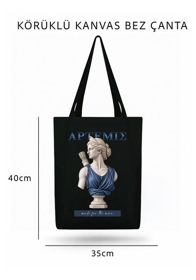 Lunora Collection Artemis Made For The Moon Baskılı Körüklü Kanvas Bez Siyah Çanta