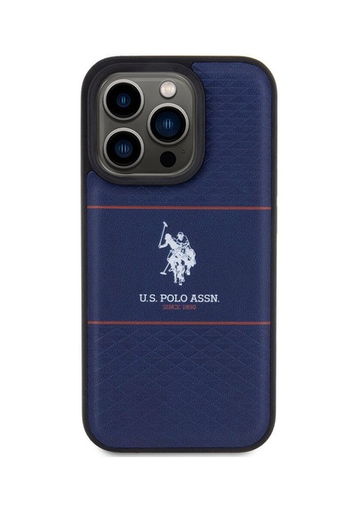 Apple Uyumlu iPhone 15 Pro Kılıf U.s. Polo Assn. Lisanslı Deri Şeritli Logo Dizayn Kapak Lacivert