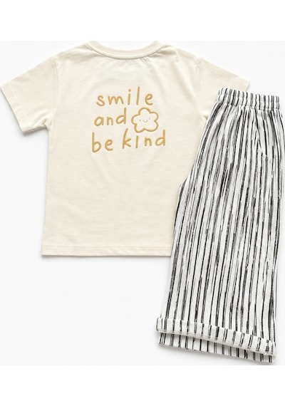 Noble Kids Kız Çocuk Sırt Baskılı Tişört Ve Pantolon Takım Krem Noble Kids Kız Çocuk Sırt Baskılı Tişört Ve Pantolon Takım Krem