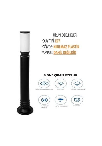 Tr Zita Bahçe Aydınlatma Kule Armatür 80 Cm. Siyah Uzun Siyah Ip54 1 Adet