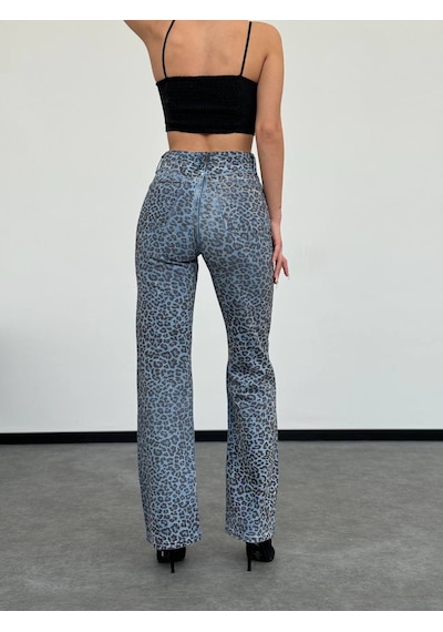 Desenli Yüksek Bel Denim Royal Mavi