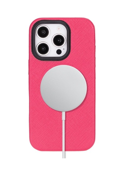 Bloomcase Aeris Electric Fuchsia Apple iPhone Uyumlu 16 Pro Magsafe Hakiki Deri Kılıfı Fuşya
