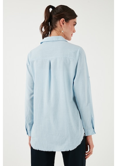 Lela Pamuklu Regular Fit Cepli Bayan Gömlek Cf25S16992 Mavi