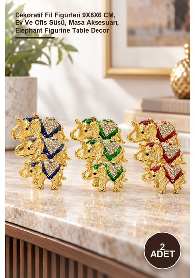 2 Adet Fil Seti Dekoratif Fil Figürleri 9x8x6 Cm, Ev Ve Ofis Süsü, Masa Aksesuarı, Elephant Figurine Table Decor