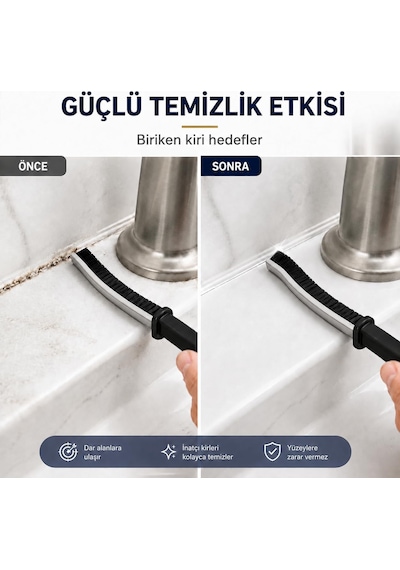 Dar Alan Temizleme Fırçası - 2 Adet Siyah İnce Uçlu Sert Kıllı Derz Fırçası - Pencere Rayı Lavabo Musluk Klima Filtre Klavye Kapı Kanalı Banyo Mutfak Temizlik Seti
