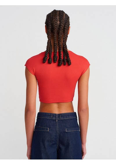 Dilvin 30528 Pamuk Ve Modal Karışımlı Crop Top-kırmızı Kırmızı