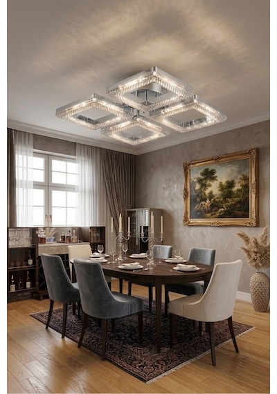 LumiaLighting Yakamoz Model Gümüş Kumandalı 4"lü Ledli 3 Renk Modu Kristal Salon Mutfak Yatak Çocuk Odası Avize