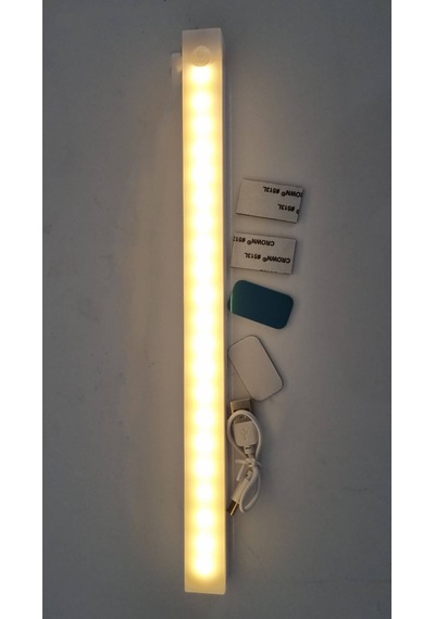 Hareket Sensörlü Şarjlı Led Dolap-çekmece-aydınlatma Işığı - Sıcak Sarı Işık-30 Cm Sıcak Işık