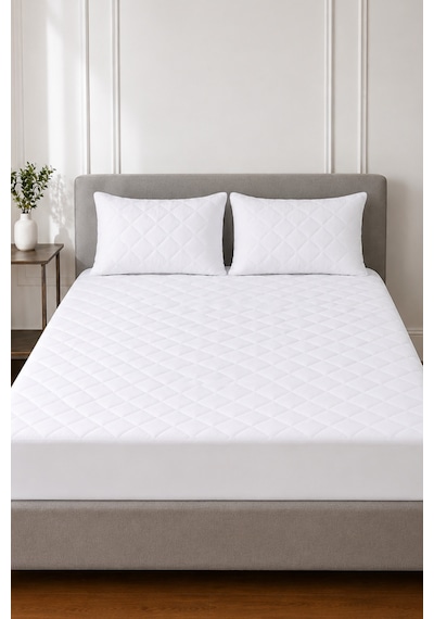 Kapitone Fitted Su Sıvı Geçirmez Yatak-yastık Koruyucu Alez Set Beyaz