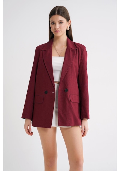Mixray 4685 Kadın Kruvaze Keten Ceket Bordo