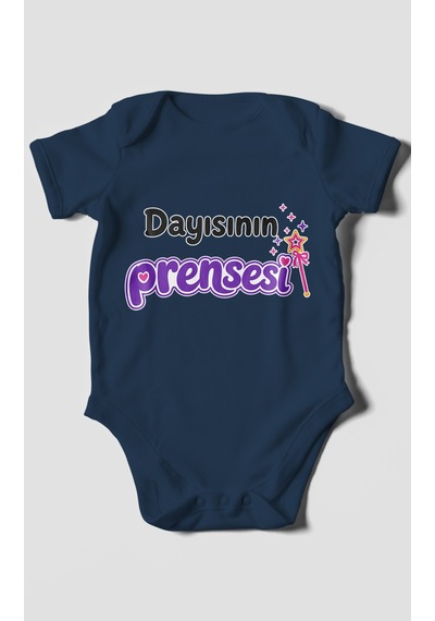 Morivokids Dayısının Prensesi Kısa Kollu Bebek Body %100 Pamuk Lacivert