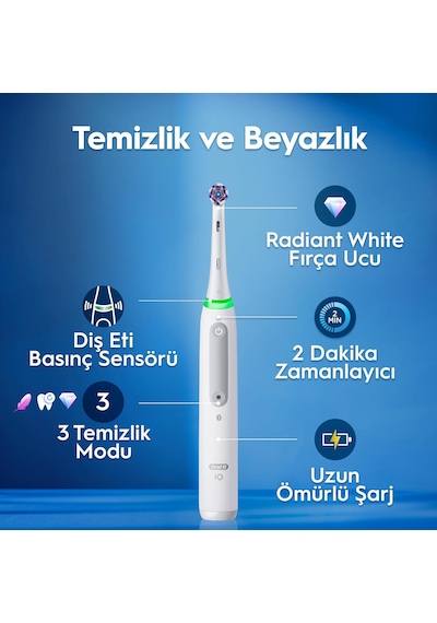 İo3 Beyaz Şarjlı/elektrikli Diş Fırçası, 1 Fırça Başlığı, Uzun Ömürlü Pil