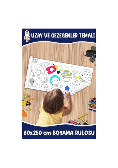 Melolisa Uzay Ve Gezegenler Temalı Dev Boyama Rulosu Bebek Ve Çocuk Için Eğitici 60x250 Cm Aktivite Kağıdı