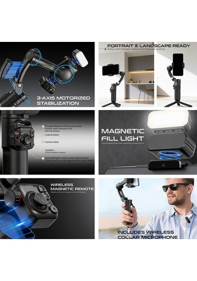 Lph113 3 Eksenli Akıllı Gimbal Stabilizatör, Siyah