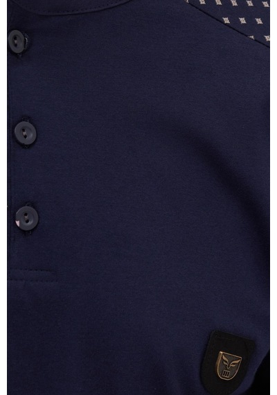 Tudors Erkek Standart Fit Normal Kesim %100 Pamuk Bisiklet Yaka Beli Lastikli Lacivert Pijama Takımı-37946 Lacivert