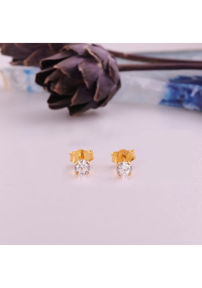 925 Ayar Gümüş Minimal Tektaş Küpe- Çap:3,25 Mm Gold