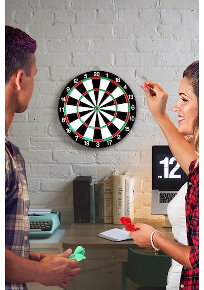 12 İnç Çift Taraflı Dart Tahtası Seti 6 Çelik Oklu Dart Hedef Tahtası Oyunu Takımı Dart Seti 518