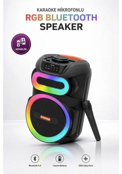 Taşınabilir Mikrofonlu 25w Led Işıklı Bluetooth Hoparlör Seti