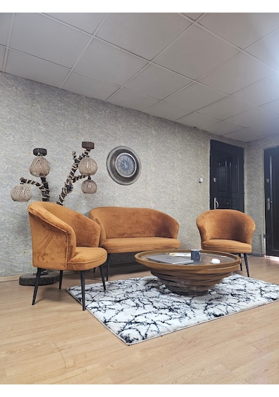 Zafir Teddy Takım Siyah Boyalı Sivriltme Ayak Çay Seti Koltuk - Berjer , Balkon, Salon, Ofis Turuncu