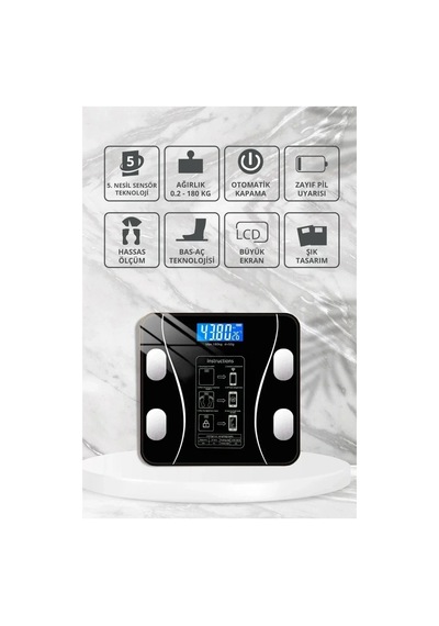 Yağ Ölçer Fonksiyonlu Dijital Baskül Elektronik Tartı Akıllı Bluetooth Lcd Dijital Ekran Ev Vücut 5 Çok Renkli