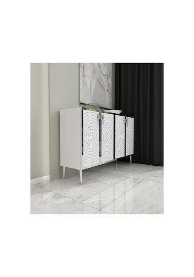 Helen 120 Cm Konsol, Tv Ünitesi, Çok Amaçlı Dolap- Beyaz-gümüş Beyaz-gümüş
