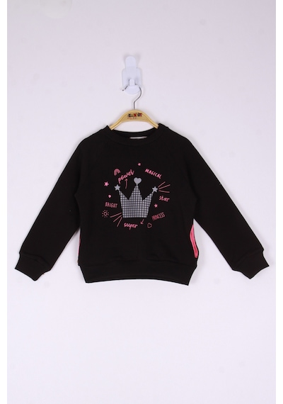 Toontoy Kız Çocuk Taç Baskılı Sweatshirt Siyah