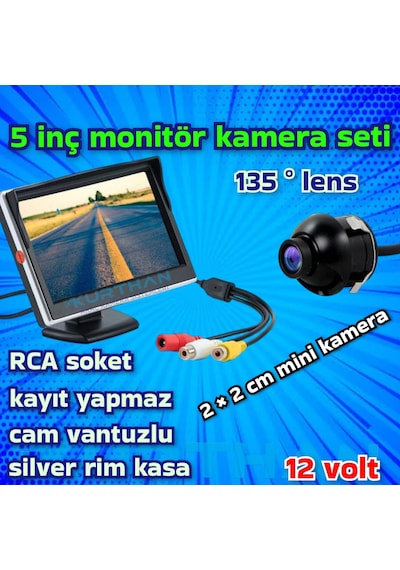 1 Adet 19 Mm. Mini Kamera Ve 5 İnç Monitör Kayıt Yapmaz 12 Volt