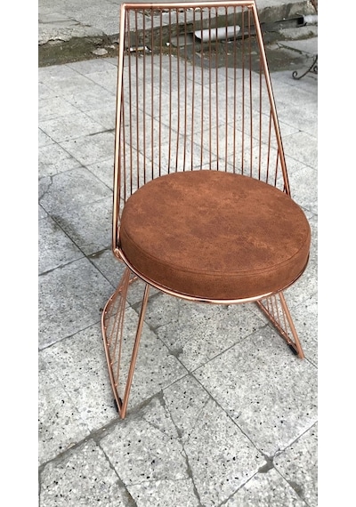 Bengimobilya Sandalye Istanbul Tel Model Metal Çelik Rose Kaplama Kiremit Merm