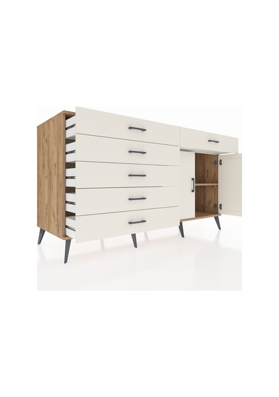 Kronos Konsol Tek Raflı 6 Çekmeceli 2 Kapaklı 176x59x99 Çam-aytaş Çam-aytaşı
