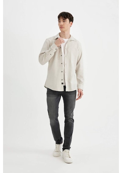 DeFacto Slim Fit Dar Kesim Pamuklu Basic Düz Uzun Kollu Gömlek A4644AX24AUBG721